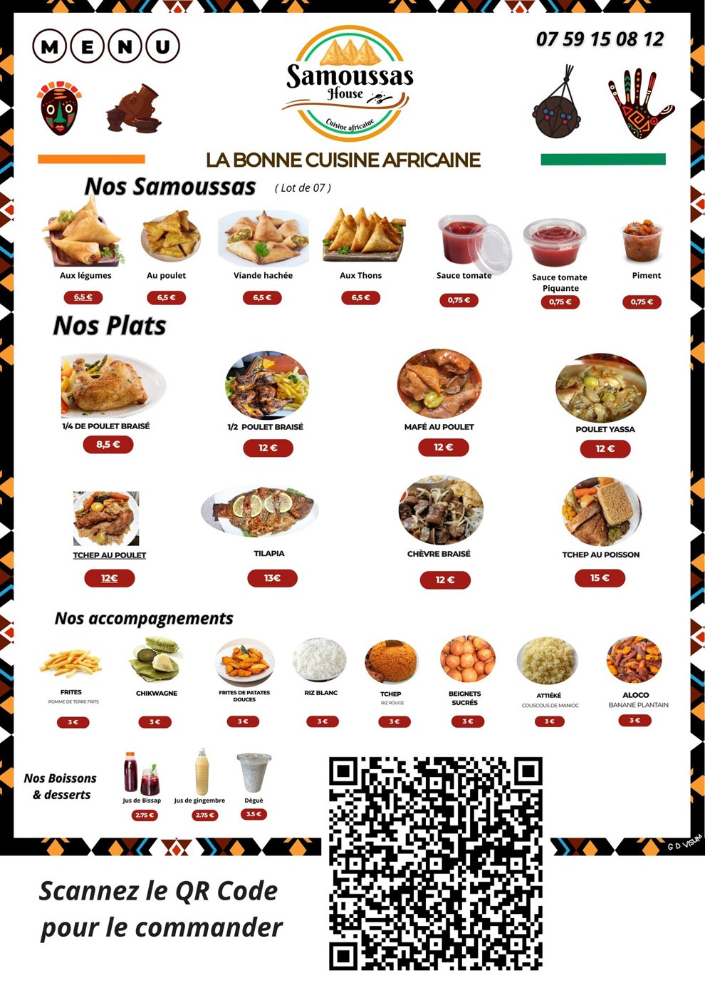 Carte digitale avec QR de commande — Samoussas House