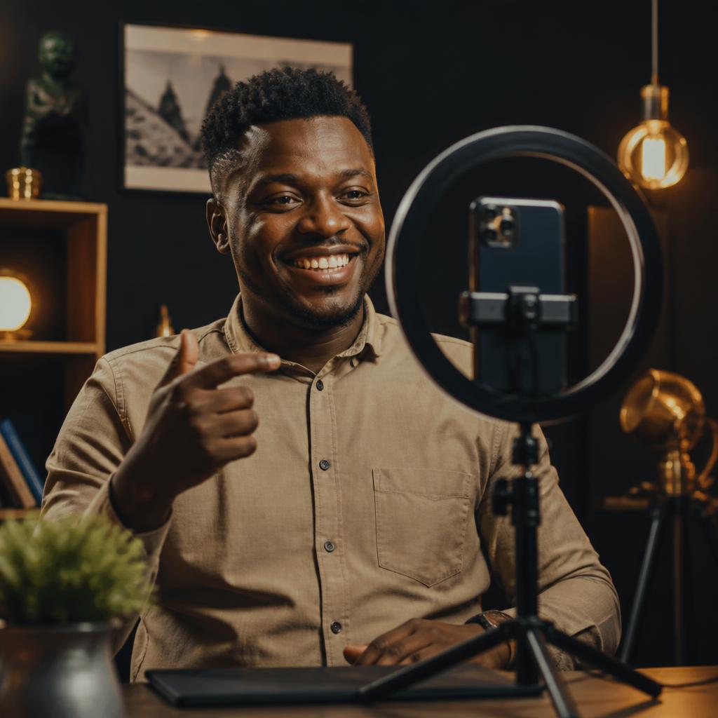 Créateur de contenu filmant une vidéo avec ring light