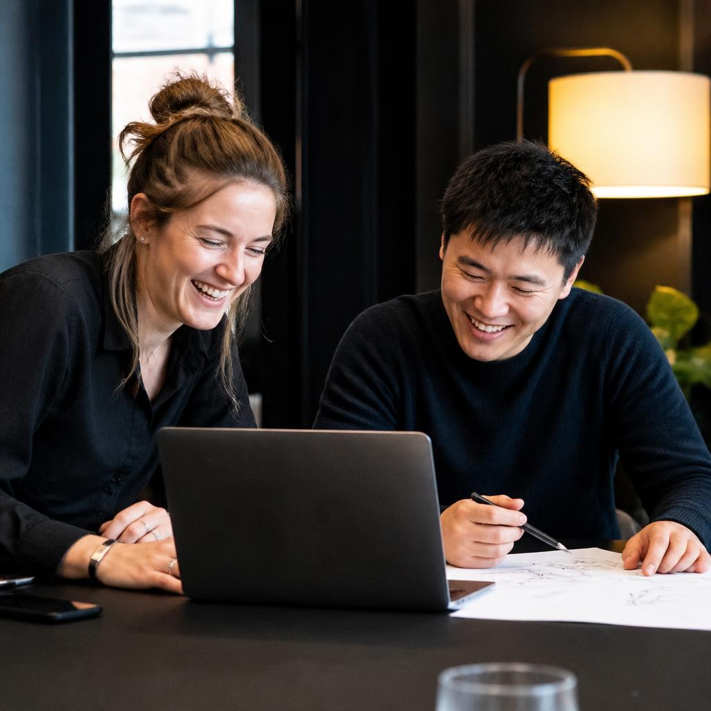 Duo design travaillant sur un site web premium